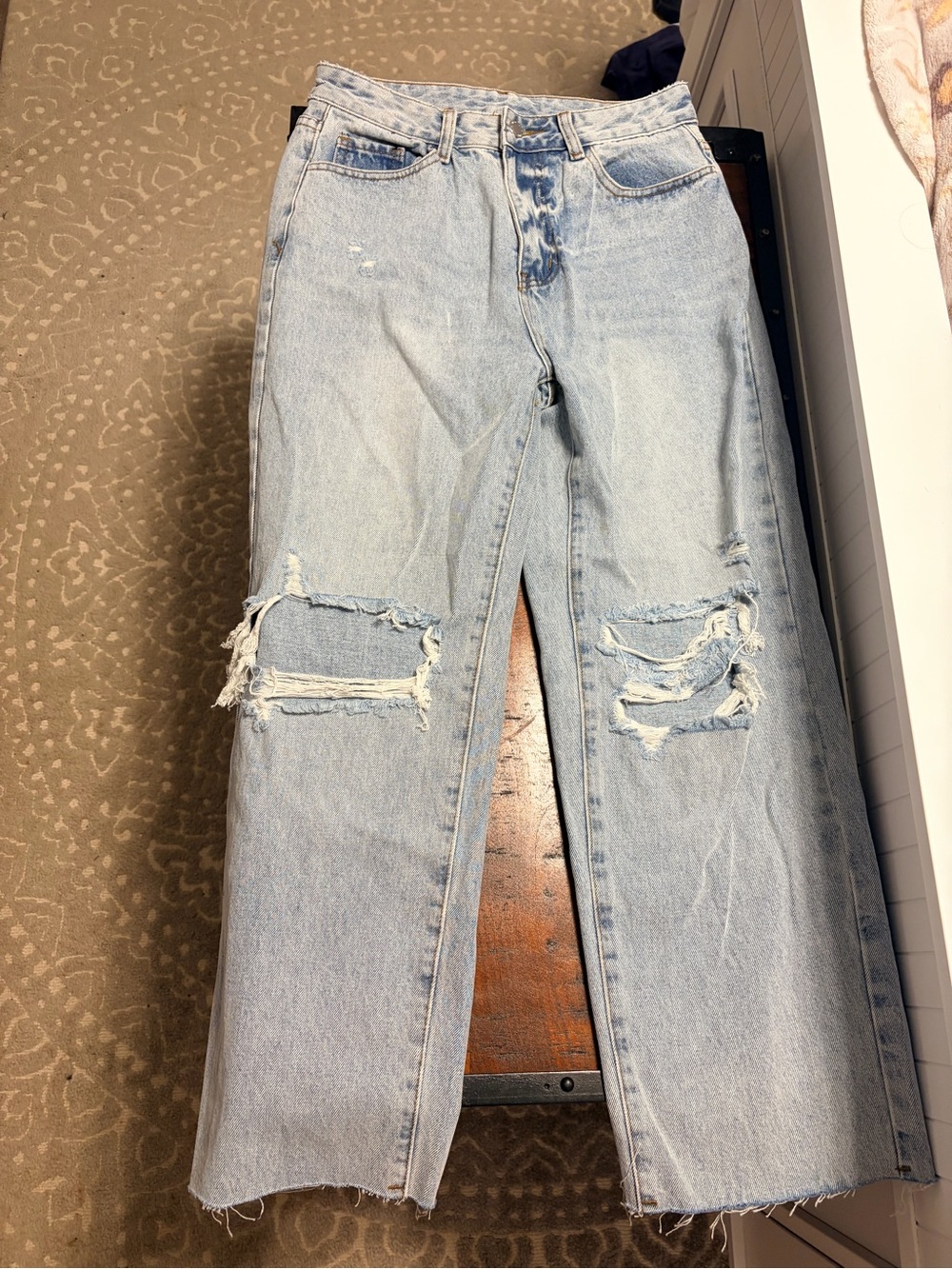 SHEIN Light Blue Distressed Boyfriend Jeans